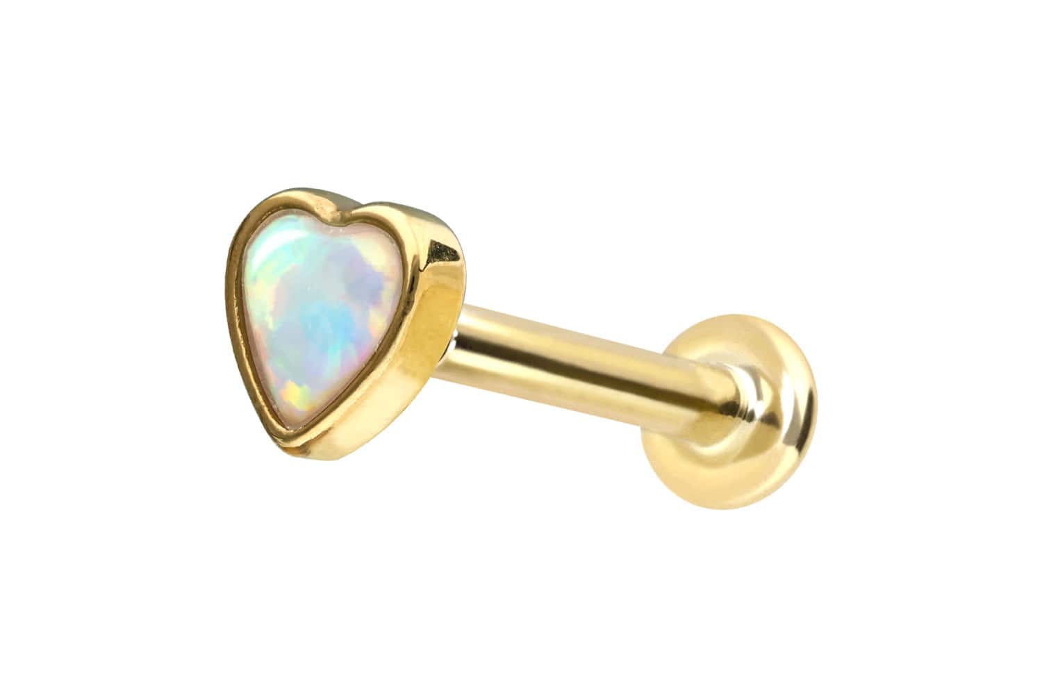 14 Karat Gold Labret Piercing mit Innengewinde SYNTHETISCHES OPALHERZ